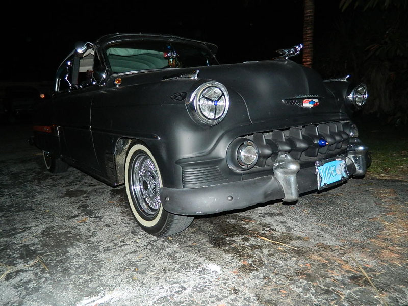 53 Chevy Custom Belair Hotrod "Stardust" at night before gloss paint job