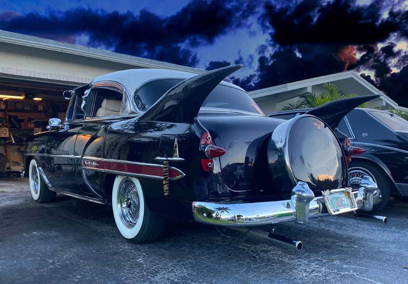 1953 Chevy Hot Rod Custom Belair "Stardust" Fins on a stormy day